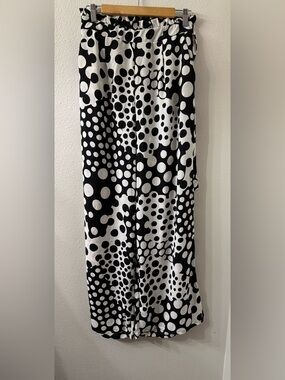 Valentine Black & White Polka Dot Wide Leg Pants, Large